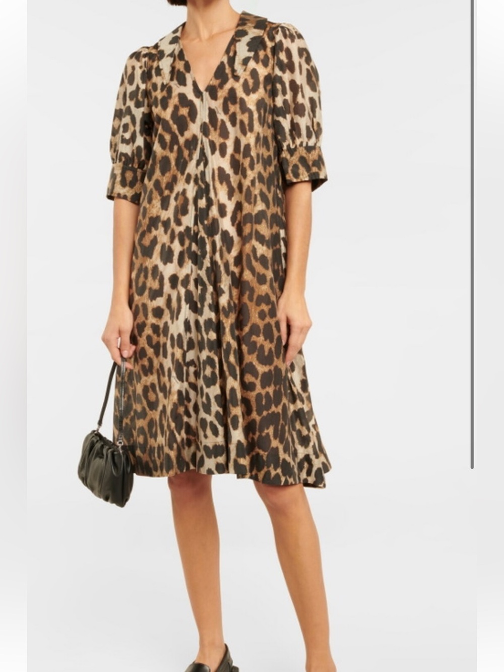 Ganni Leopard-Print V-Neck Midi Dress in Brown and Black